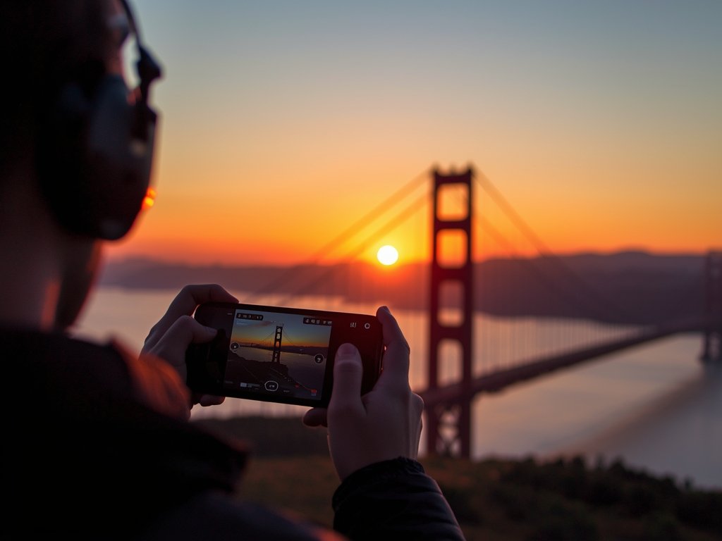 A drone pilot using a smartphone app to monitor flight