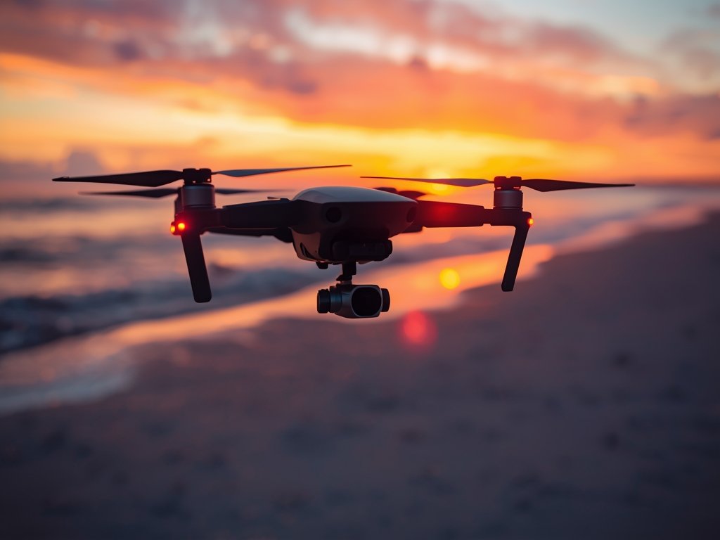 A drone returning to its owner on a beach in
