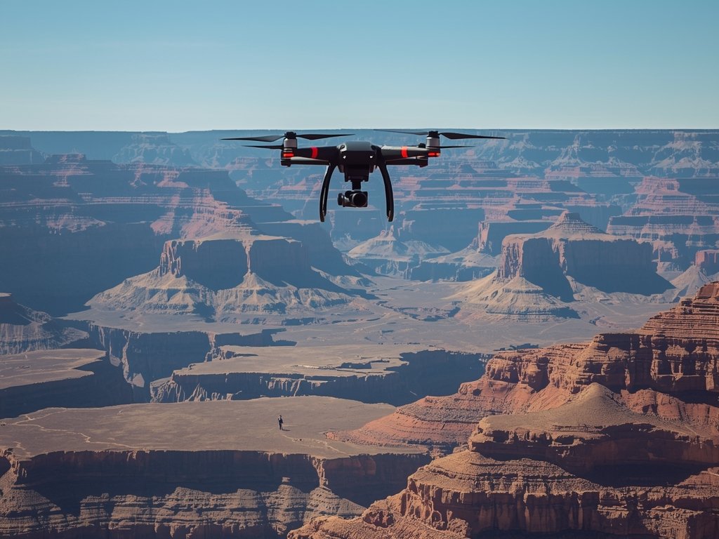 A drone soaring over a vast American landscape, capturing the