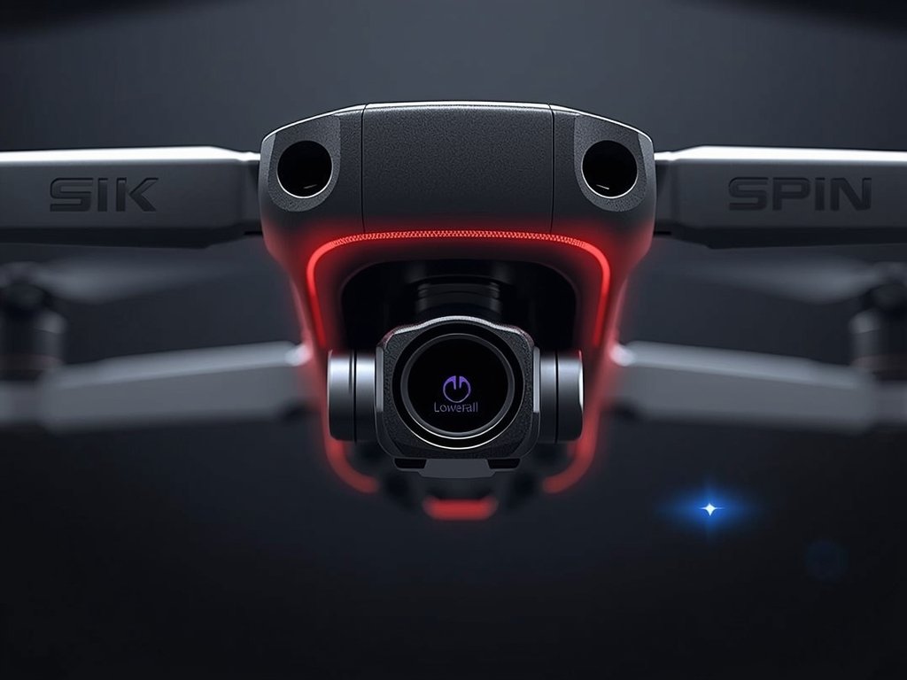 A drone with a highlighted camera, showing features like gimbal