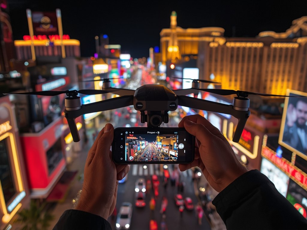 A filmmaker using a drone to capture a breathtaking aerial