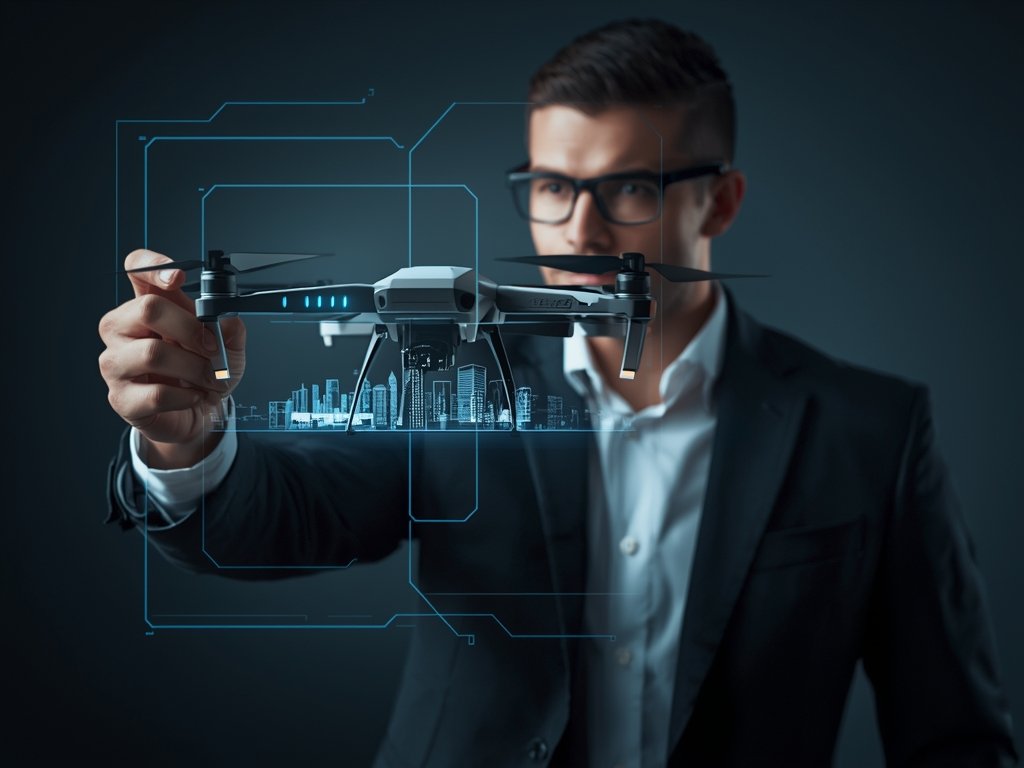 A futuristic concept image of a real estate agent using