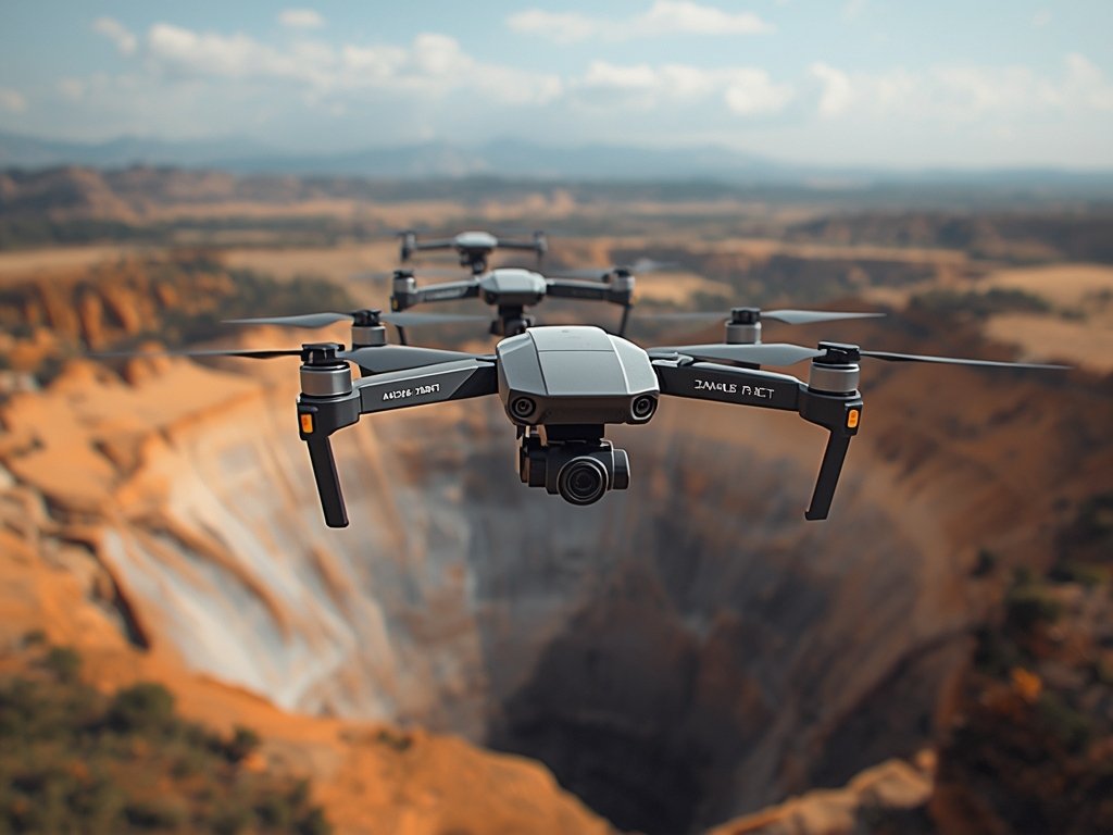 A futuristic concept image of a swarm of drones autonomously