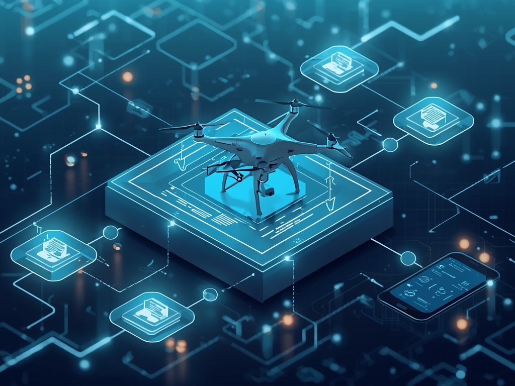 A futuristic concept image showing a drone network seamlessly integrated