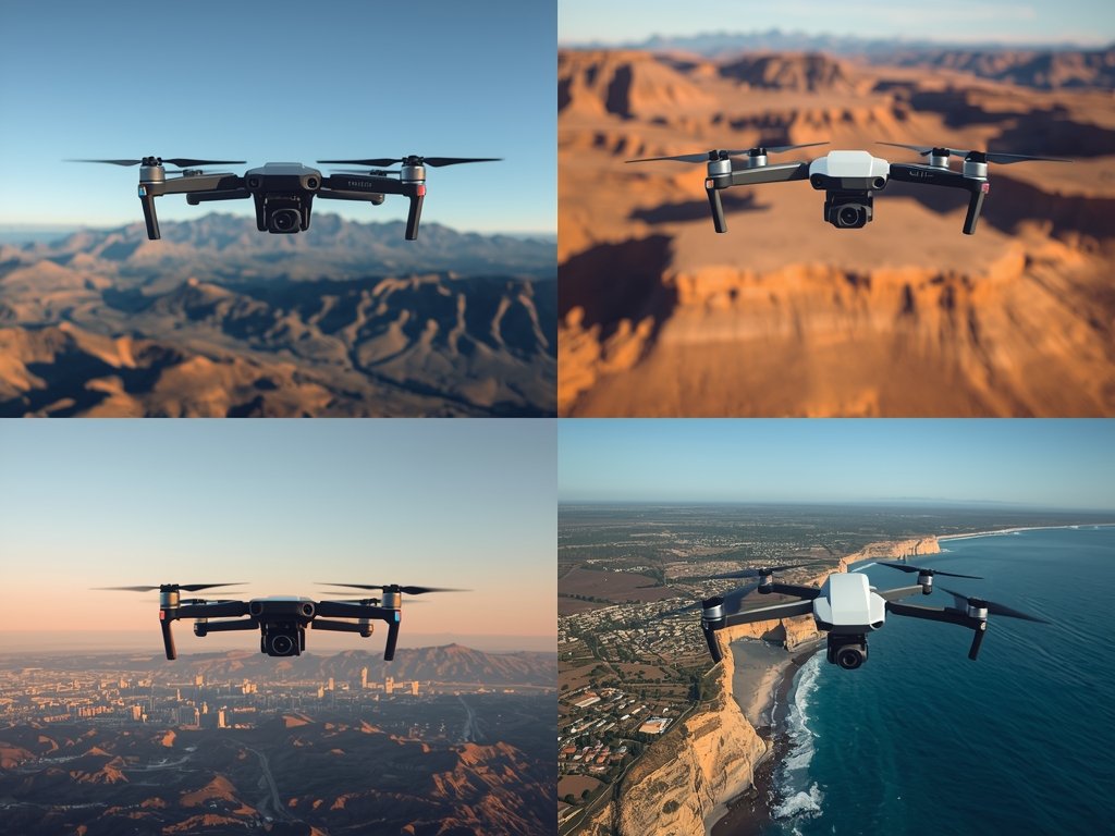 A grid showcasing four professional drones (DJI Inspire 3, Autel