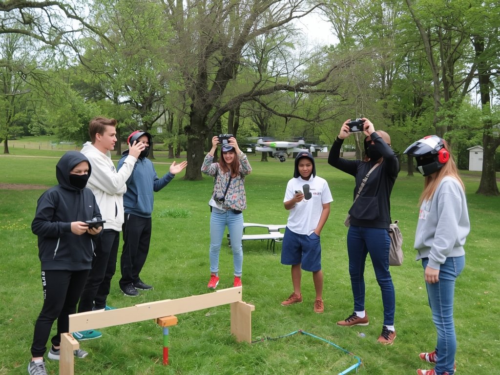 A group of friends gathered in a local park, cheering