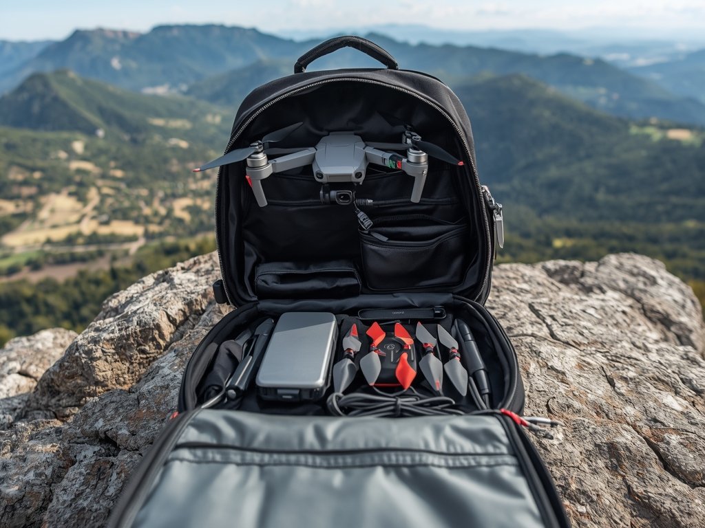 A high-angle view of a pilot's backpack open on a