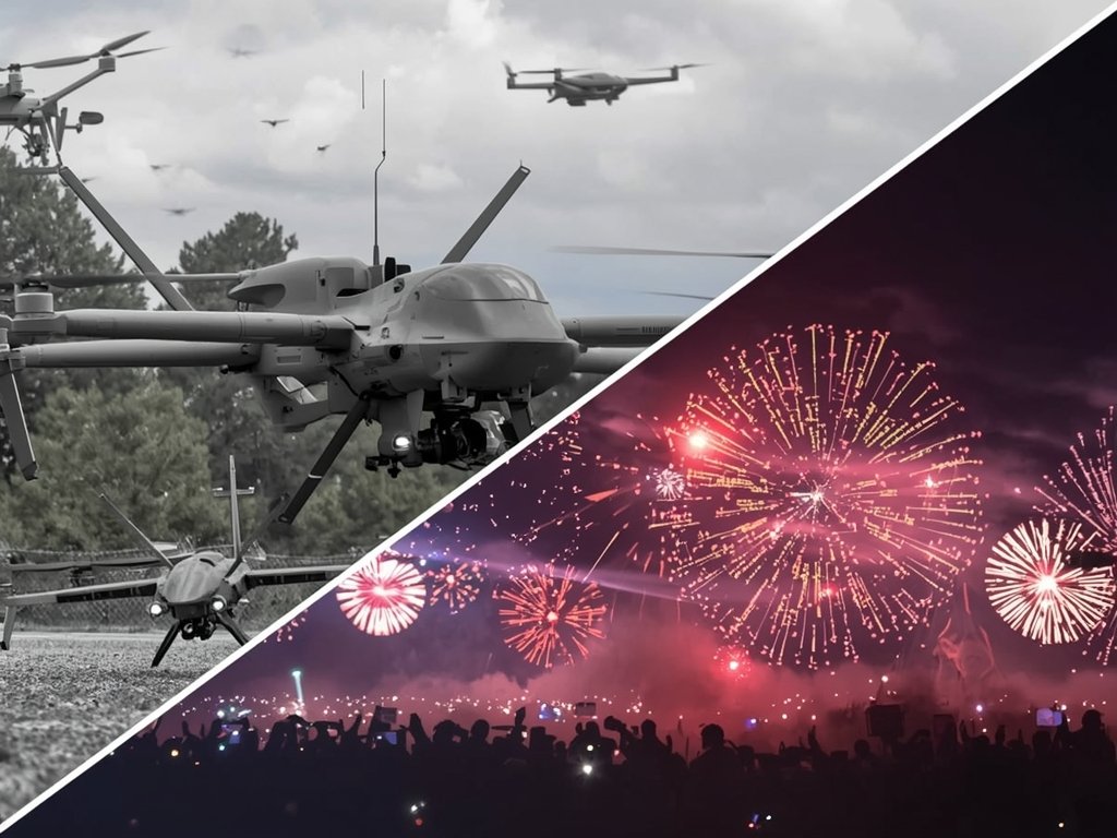 A historical image of early military drones contrasted with a