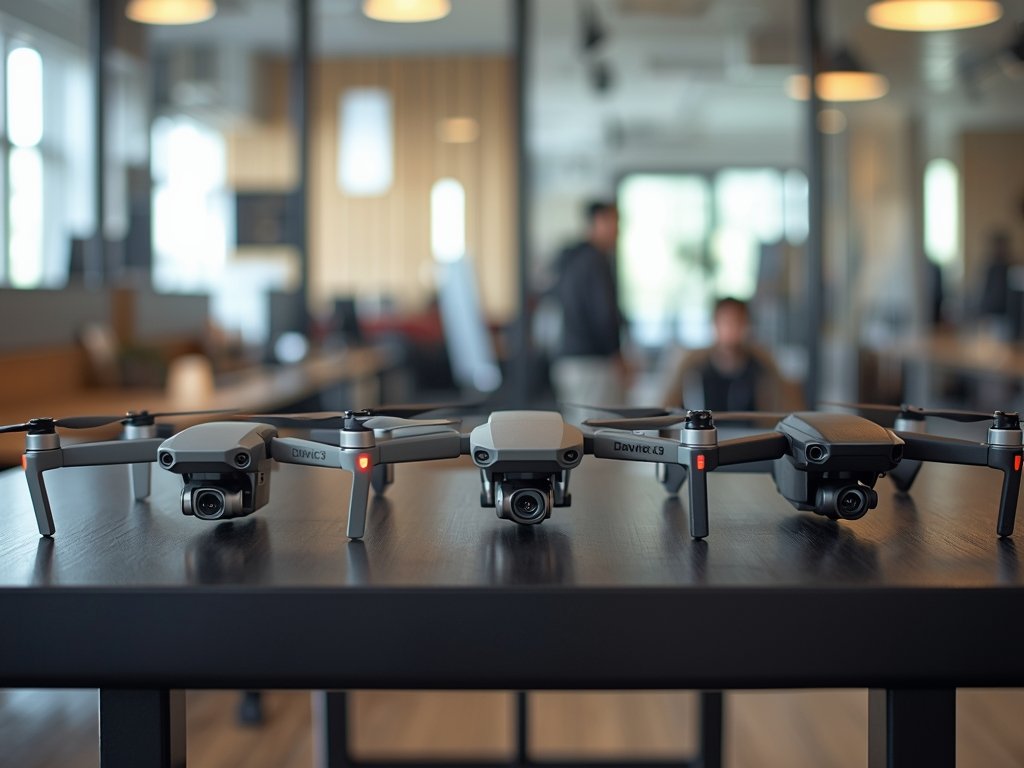 A lineup of three drones (DJI Mavic 3, Autel EVO