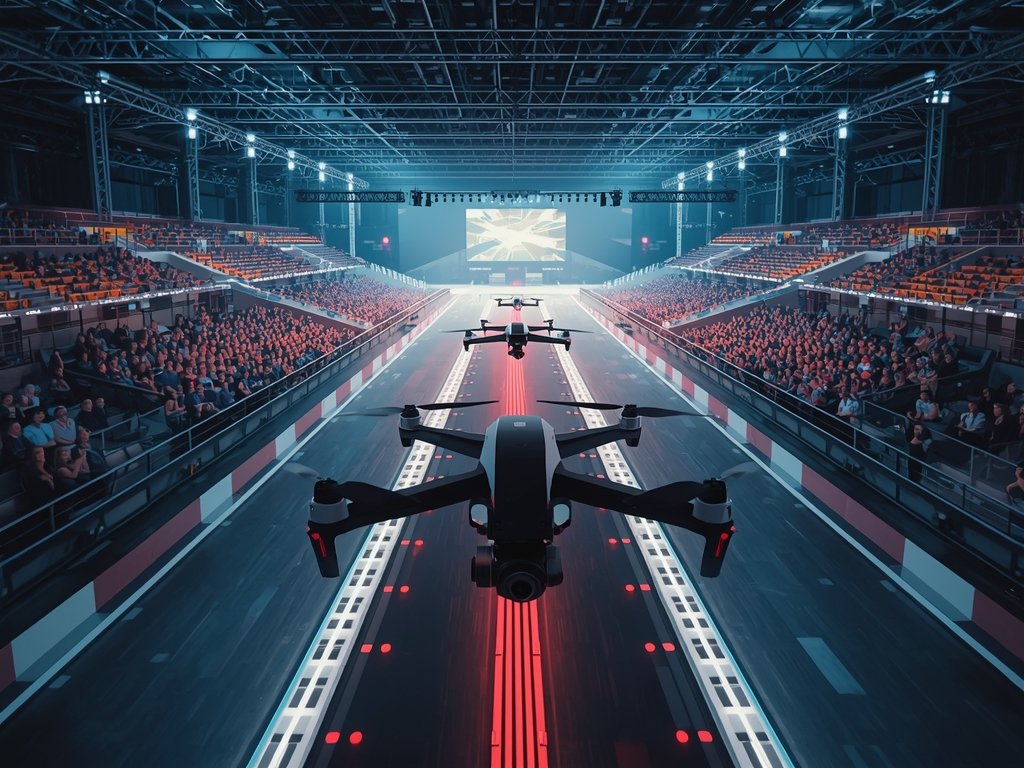 A massive indoor arena filled with spectators, a large LED