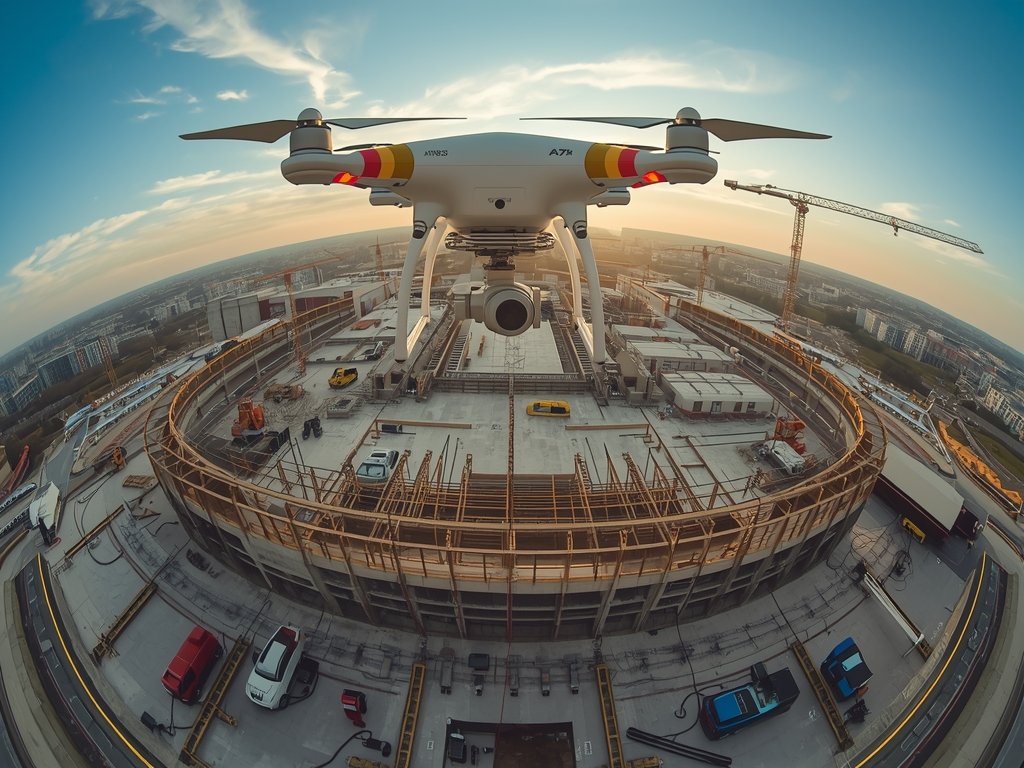 A panoramic view of a large construction site, with a