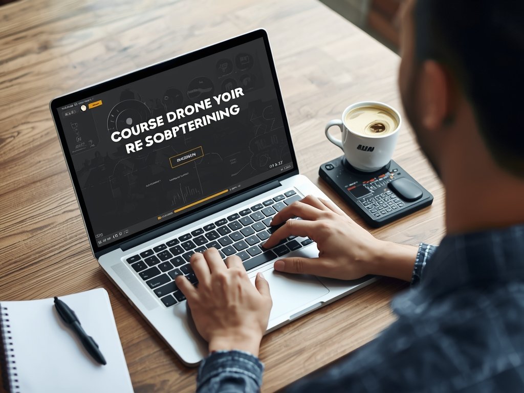 A photo of a drone pilot taking an online course