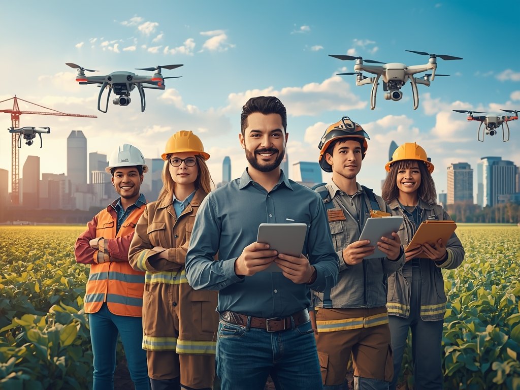 A photorealistic image of a diverse team of professionals, including