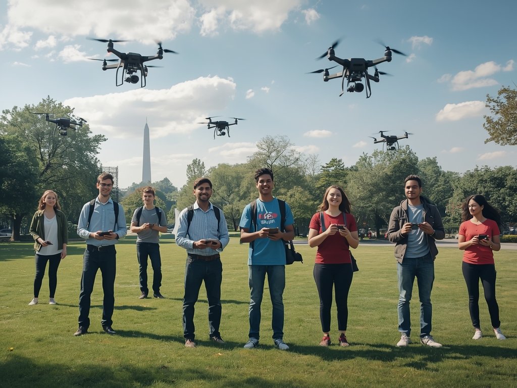 A photorealistic image of a diverse group of people, including