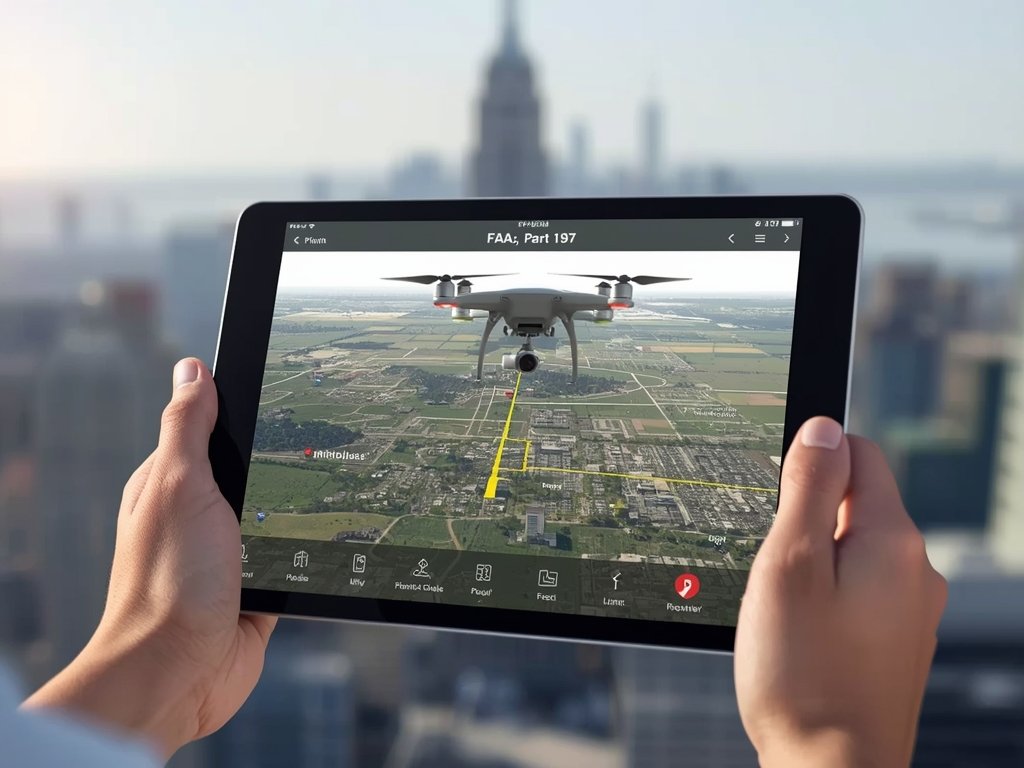 A photorealistic image of a drone operator using a tablet