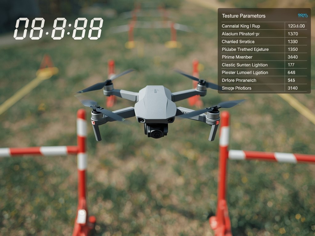 A photorealistic image of a drone flying through an obstacle