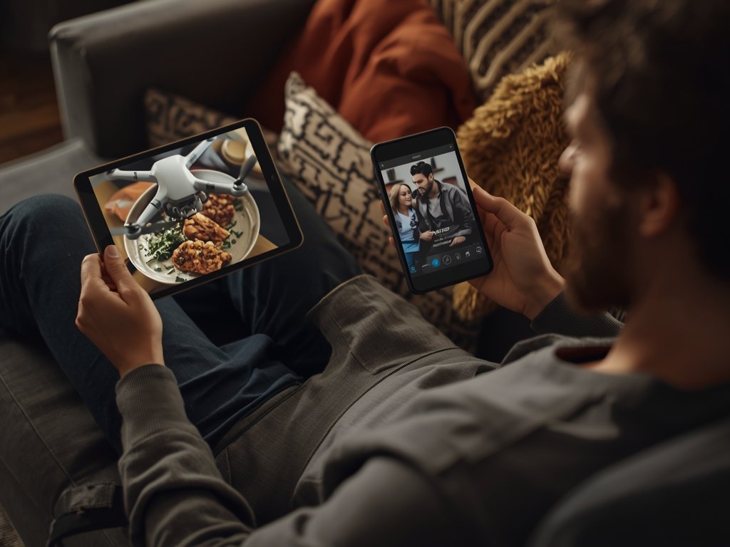 A photorealistic image of a person sitting on a couch,