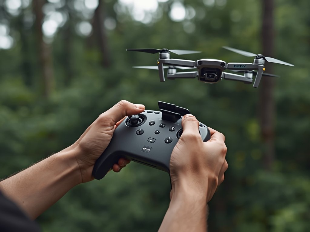 A photorealistic image of a pilot's hands comfortably gripping an