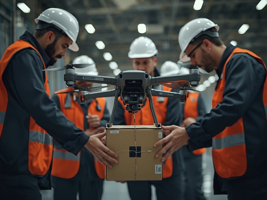 A photorealistic image of a team of engineers and aviation