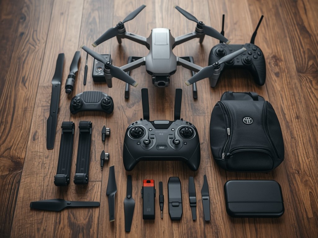 A photorealistic image of an FPV drone controller with various