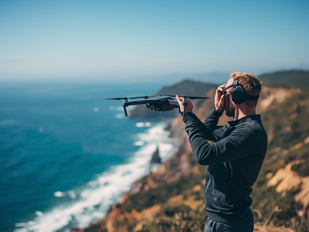 A pilot adjusting an ND filter on a drone while