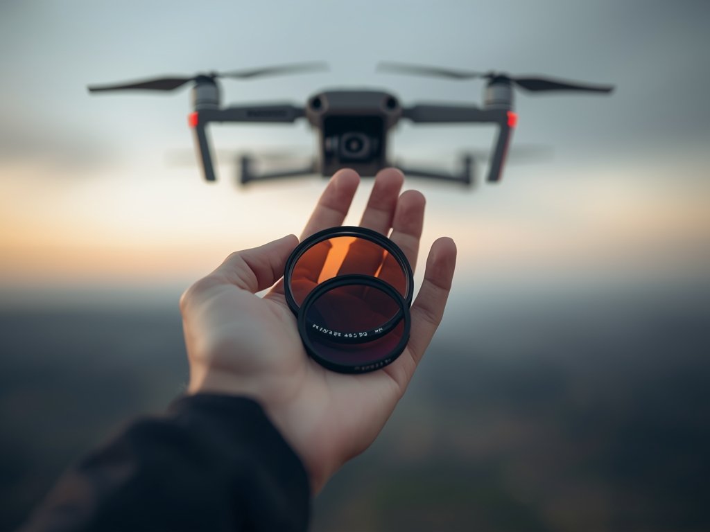 A pilot’s hand holding a set of ND filters of