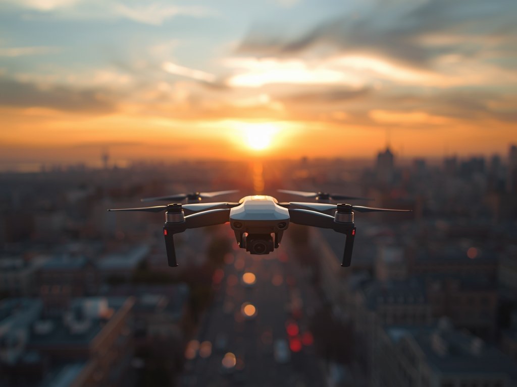 A quiet drone capturing stunning aerial footage of a bustling