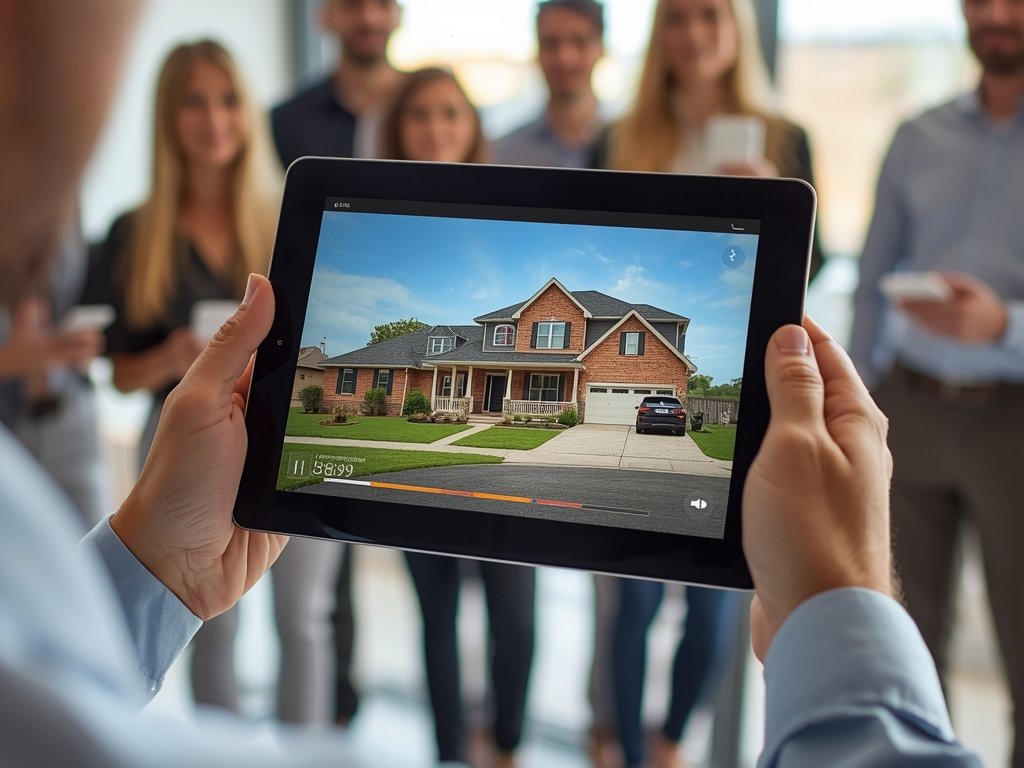 A real estate agent, confidently presenting a property listing on