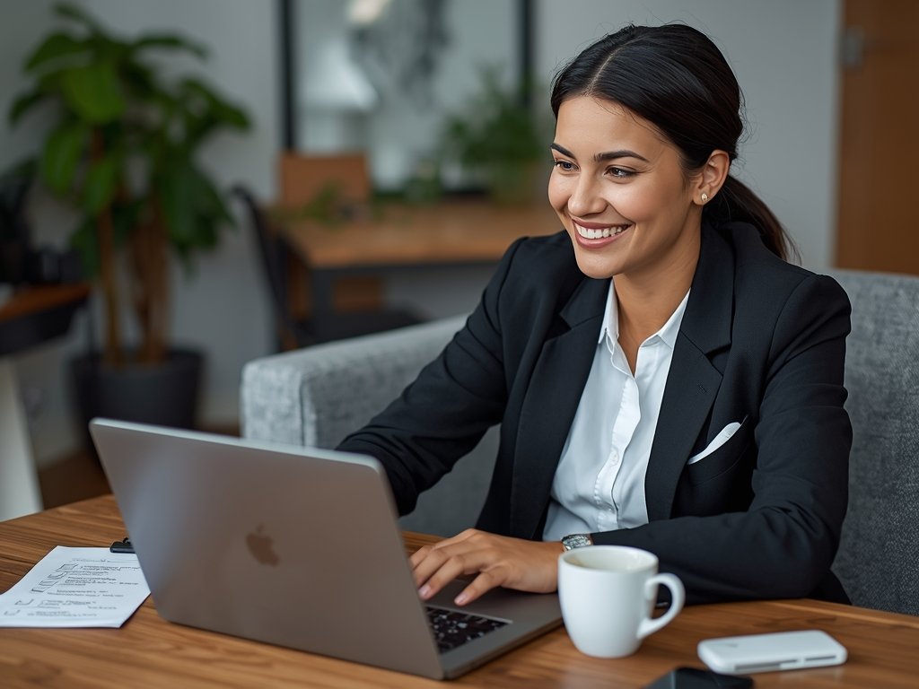 A real estate agent, smiling and relaxed, reviewing FPV drone