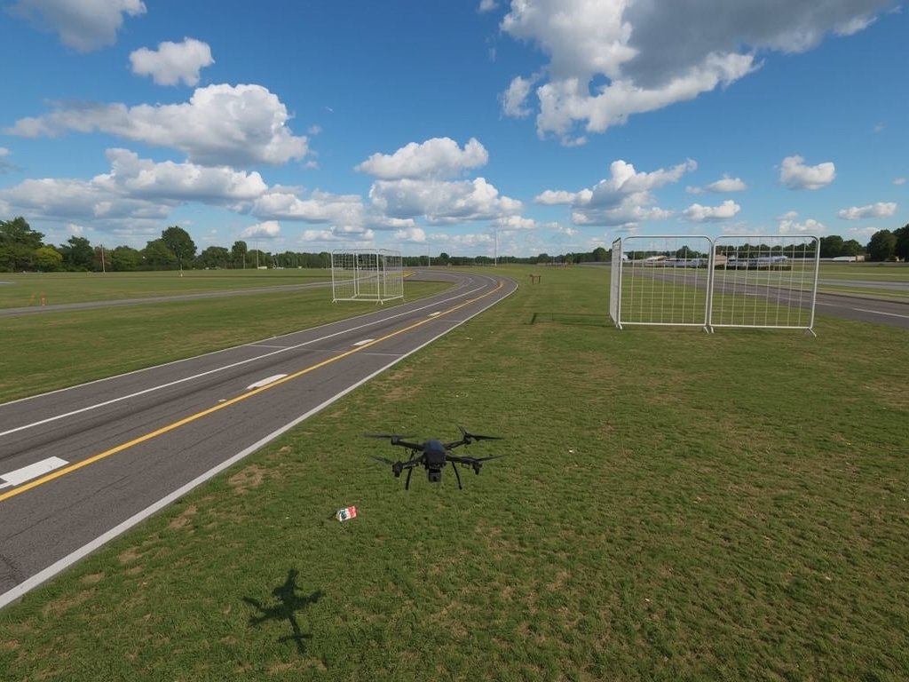 A screenshot of a beginner-friendly FPV drone simulator track, highlighting