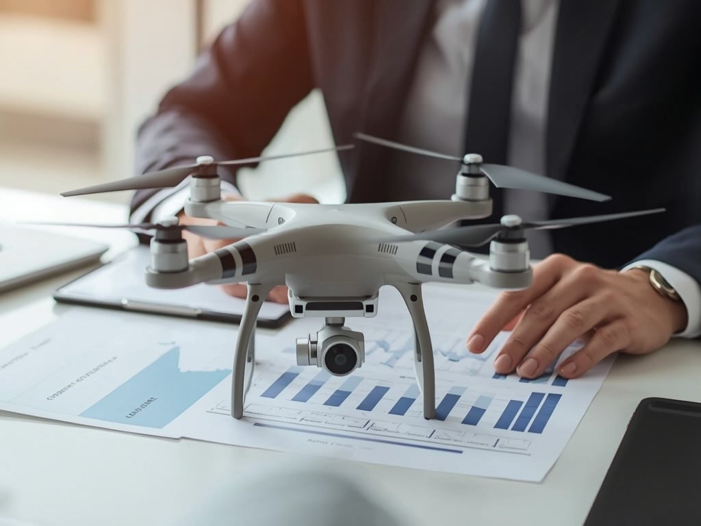 A security drone operator consulting with a legal professional, paperwork