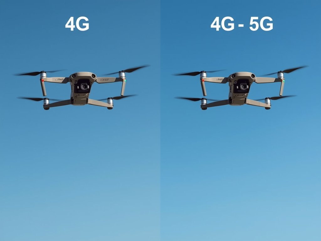 A side-by-side comparison of a 4G and 5G drone feed,