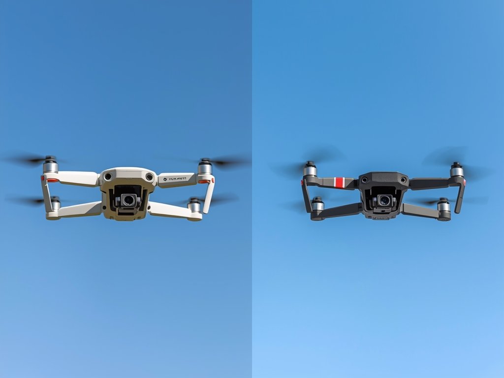 A side-by-side comparison of a beginner-friendly drone and a professional-grade