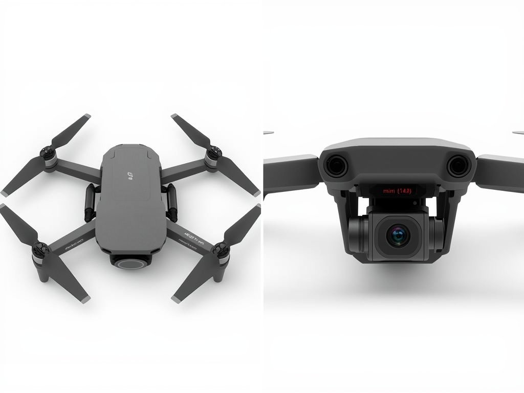A side-by-side comparison of a consumer drone (DJI Mini 2)