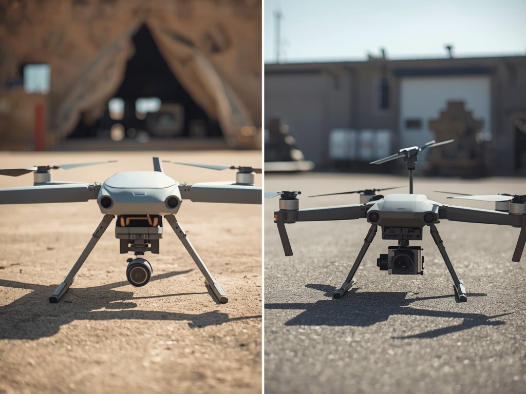 A side-by-side comparison of an early 2000s drone with bulky