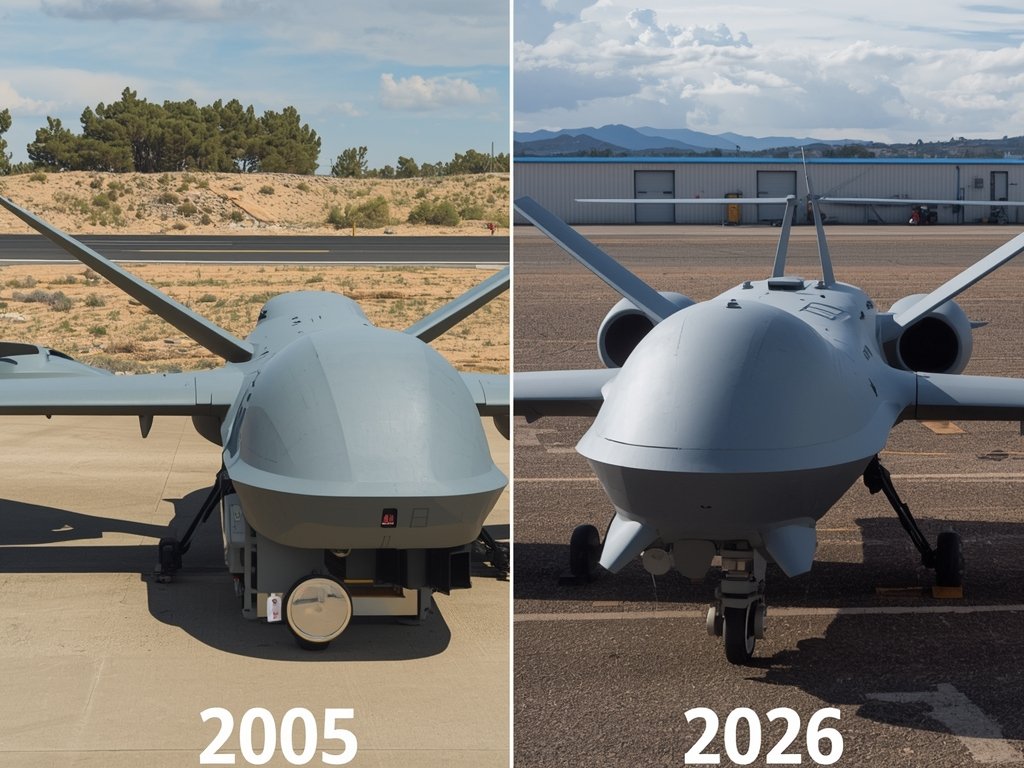 A side-by-side comparison of early military drones from the 2000s
