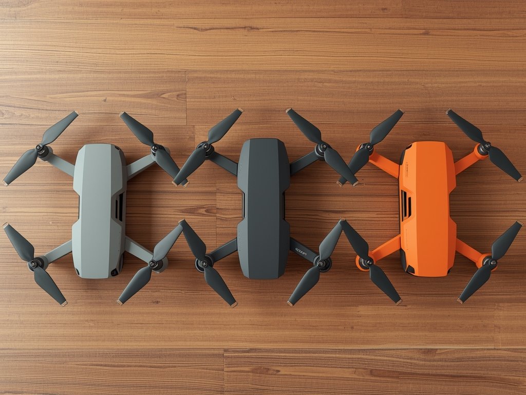 A side-by-side comparison of three sleek, modern drones on a