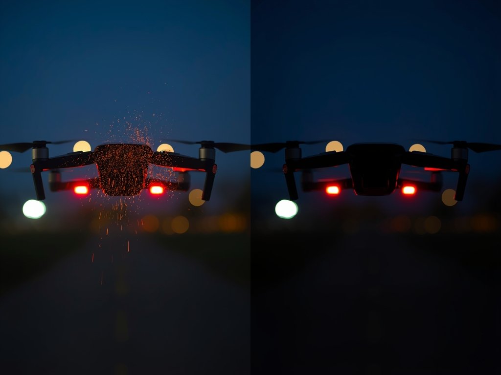 A side-by-side comparison of two drone photos: one blurry and