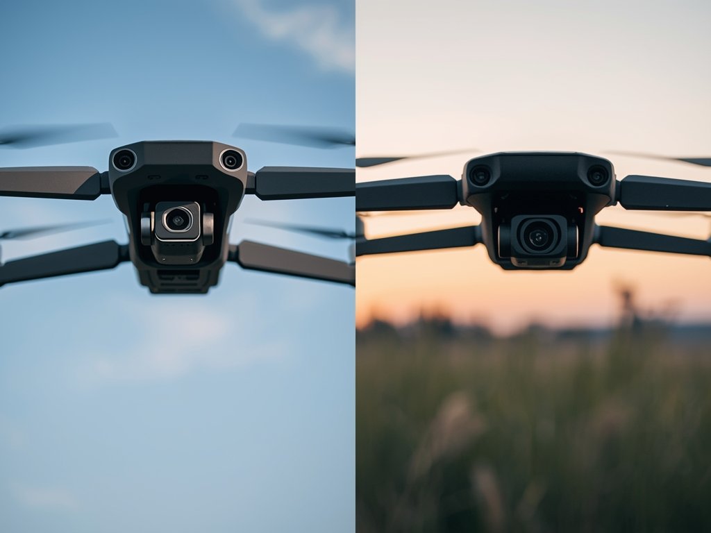 A side-by-side comparison of two drones, one high-end and one