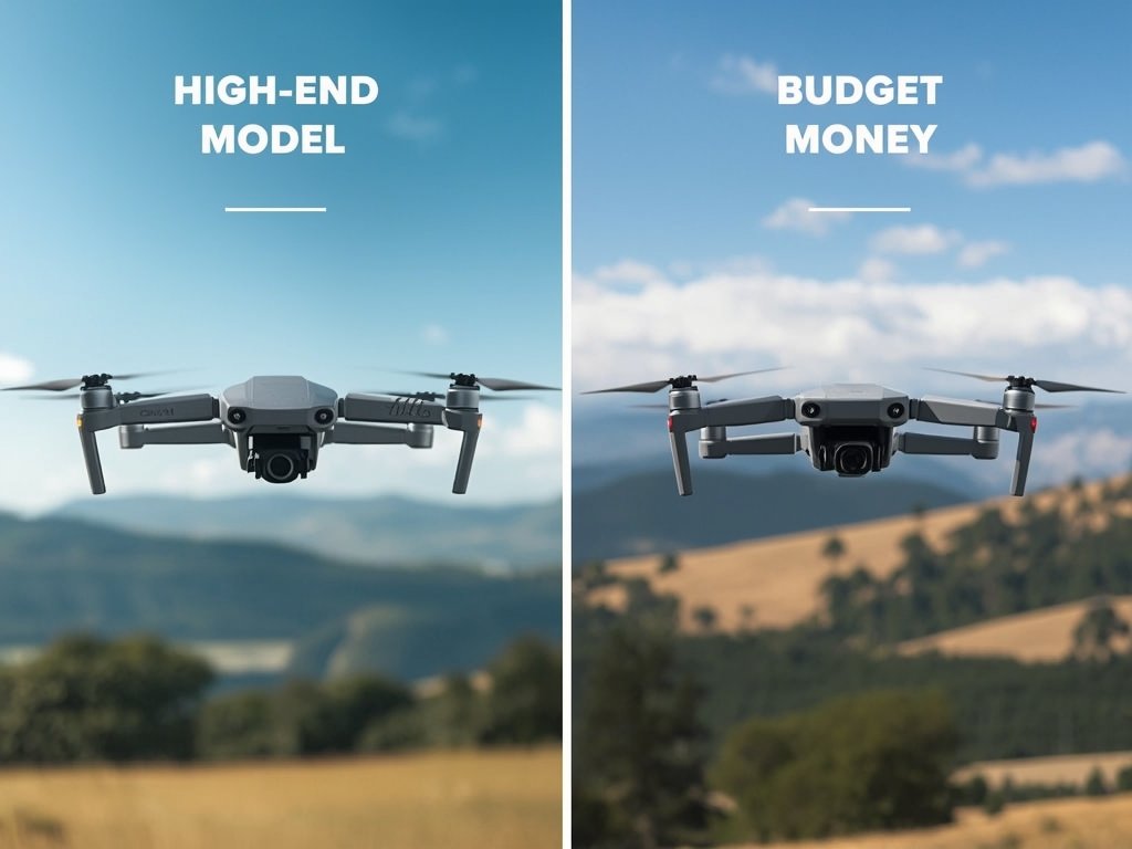 A side-by-side comparison of two drones: a high-end model and