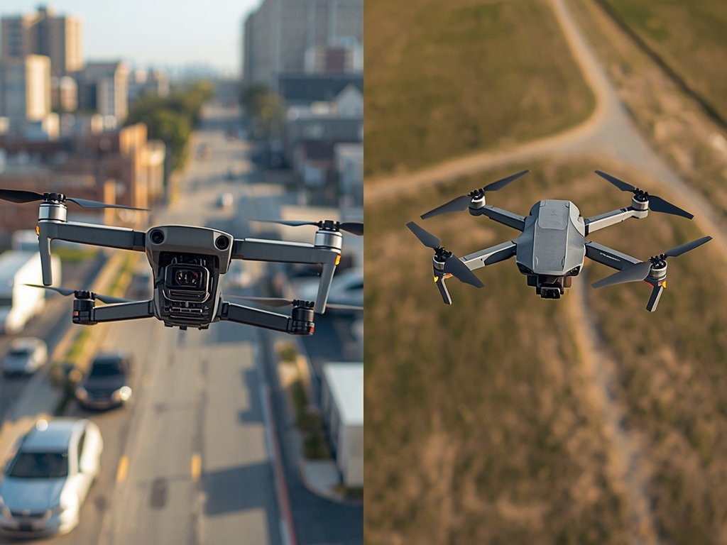A split image showing a drone pilot performing acrobatic maneuvers