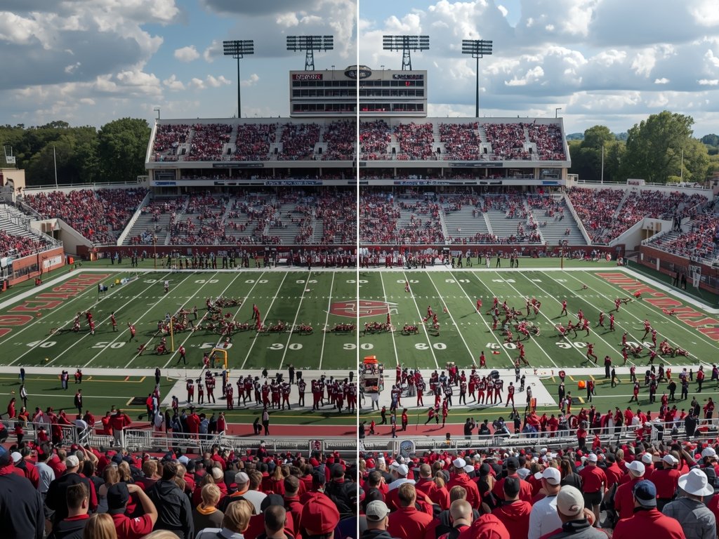 A split-screen comparison of a 1080p and 4K live stream