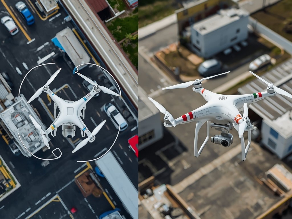 A split-screen image comparing traditional manual inspection methods with drone