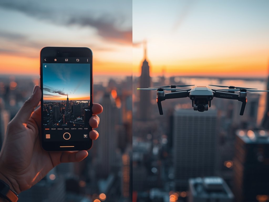A split-screen image: one side shows a blurry, shaky video