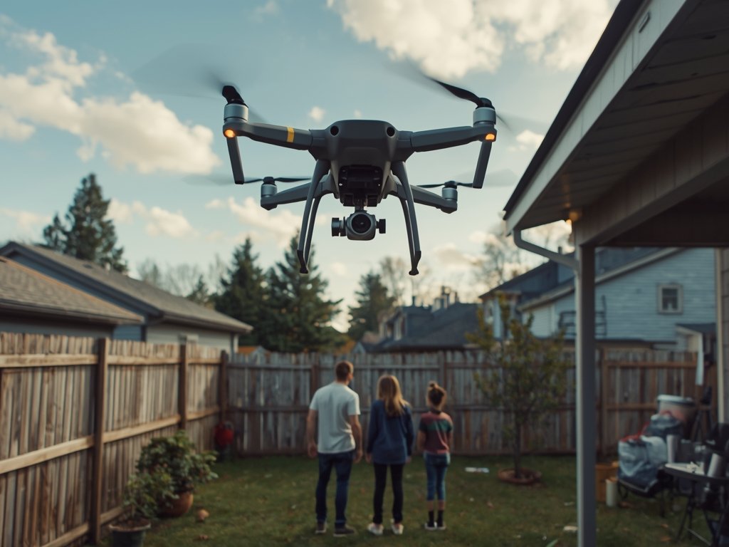 A thought-provoking image of a military drone hovering over a