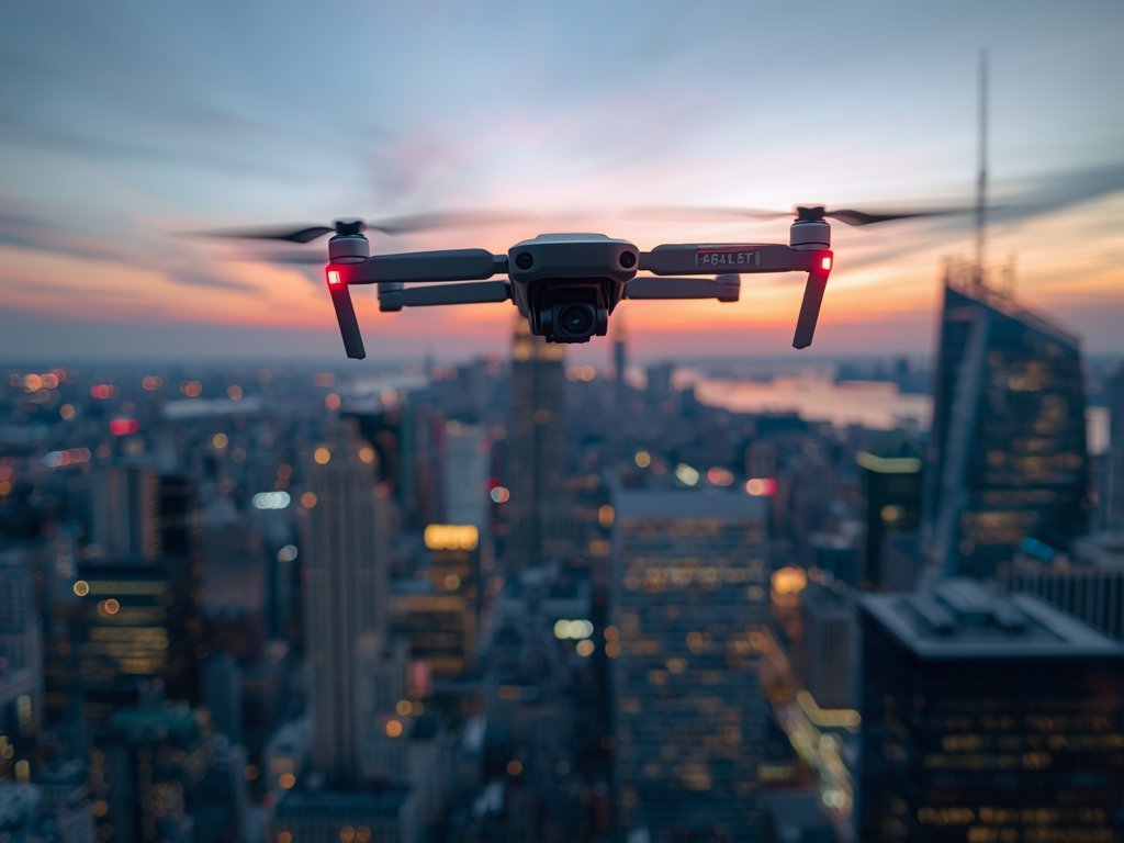 A time-lapse sequence of a drone flying over a bustling