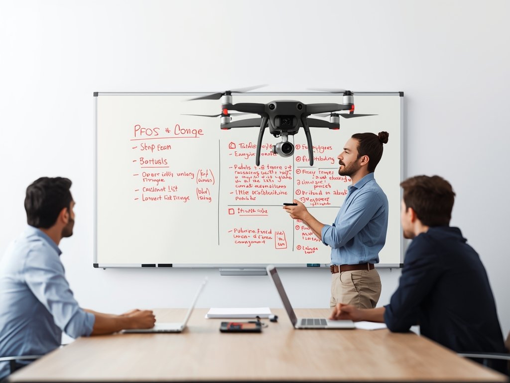 A utility team discussing drone options in a meeting room,