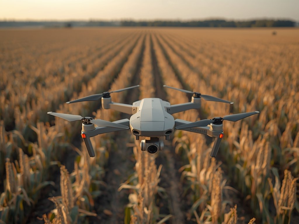 A vast cornfield stretching towards the horizon, with a drone