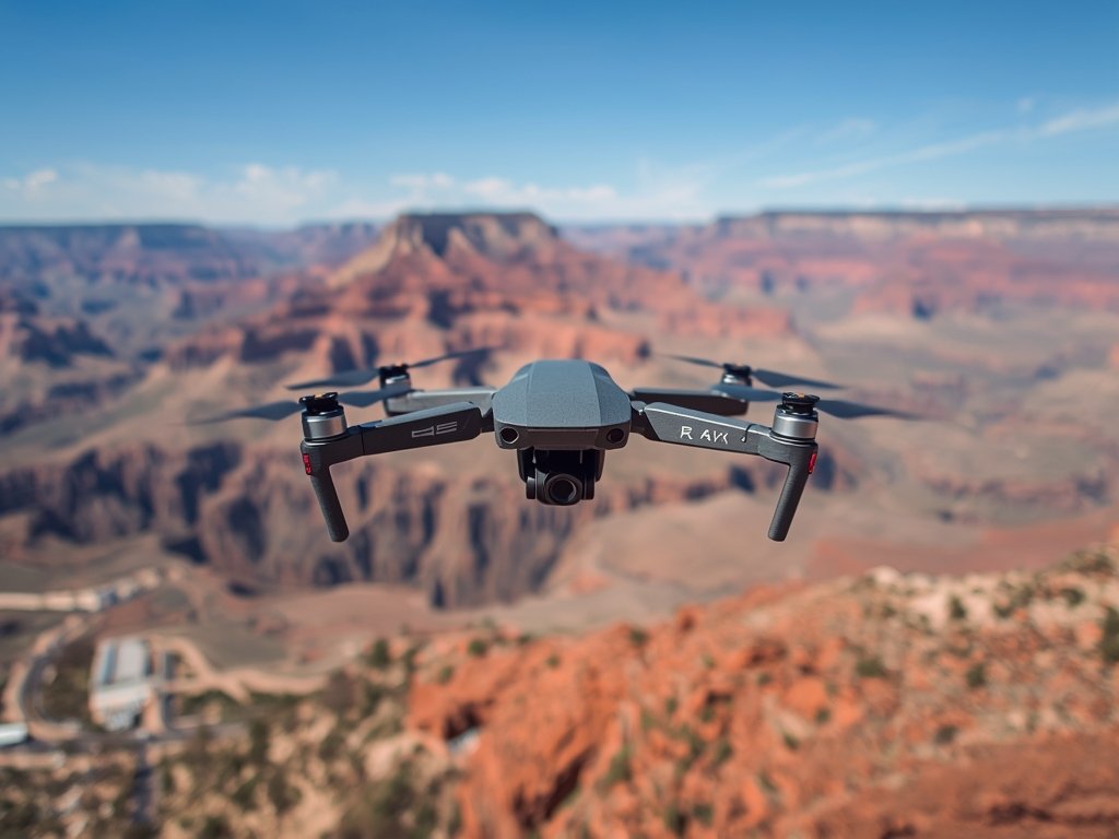 A vibrant aerial shot of a drone hovering over a