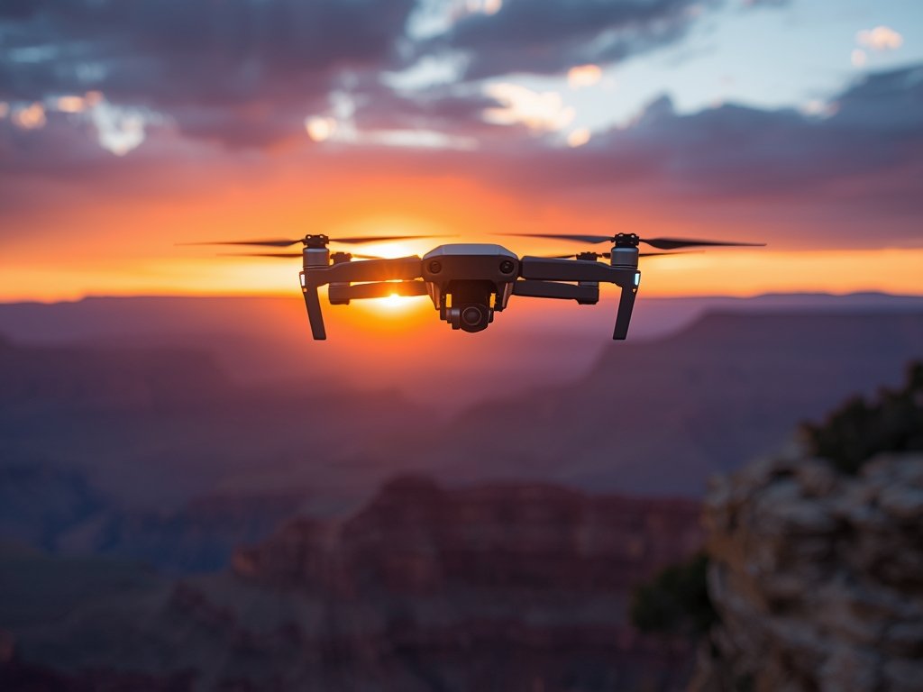 A vibrant aerial shot of a beginner-friendly drone hovering over